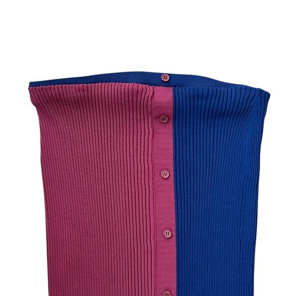 Staud Women’s Elms Color Block Two Tone Navy Bordeaux Knit Button Midi Skirt S - Picture 3 of 11